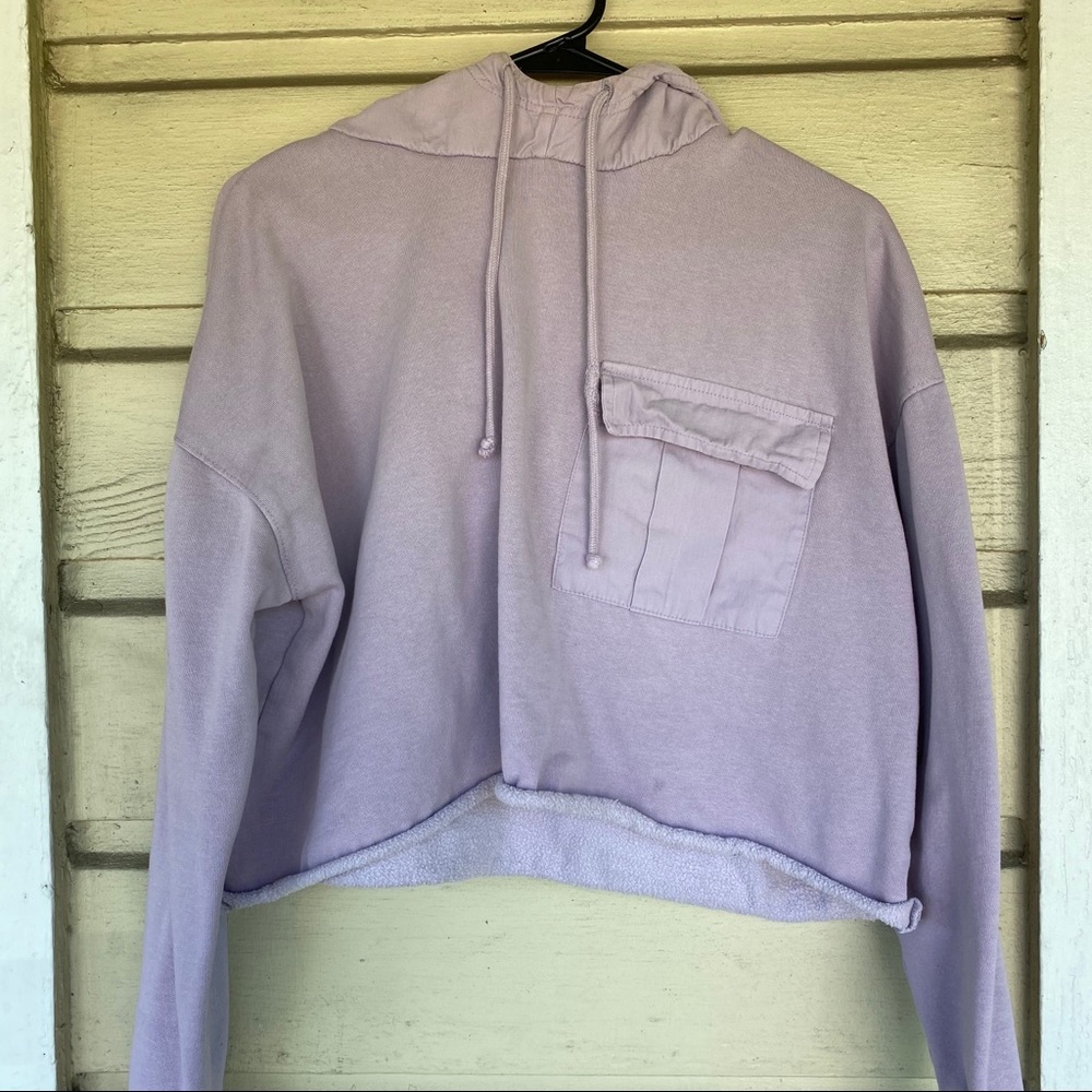 Lavender Cutoff Hoodie Sweatshirt, raw hem